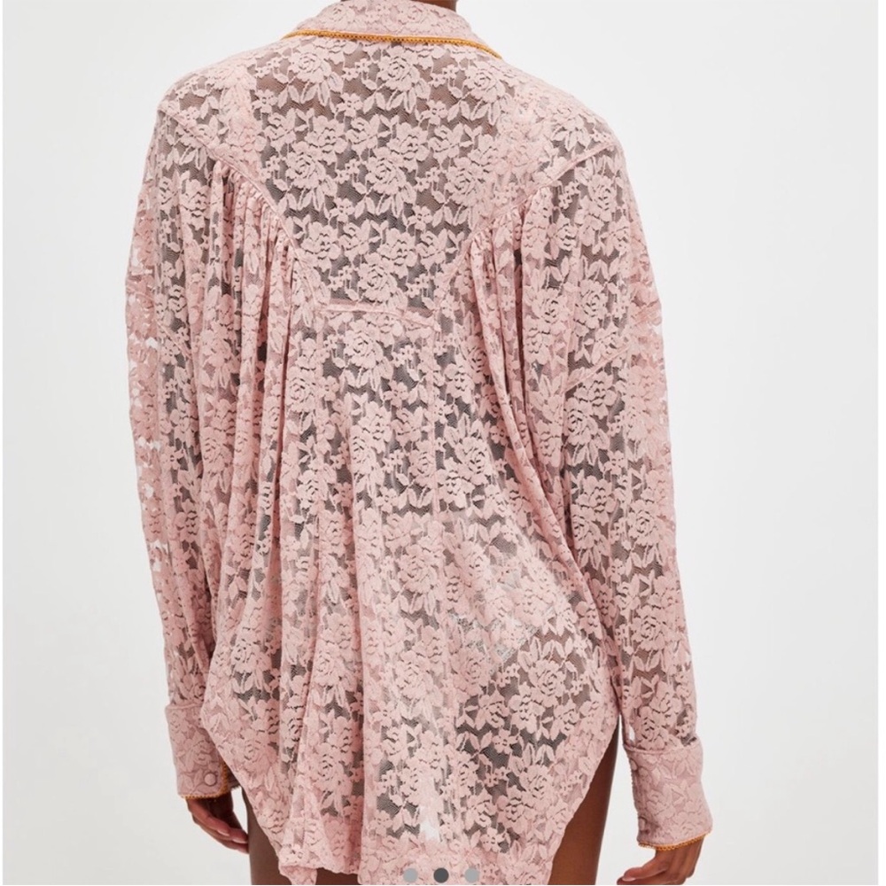 ▪️Free People Intimately Free All Day Floral Lace House Shirt Pink  M - Picture 3 of 16